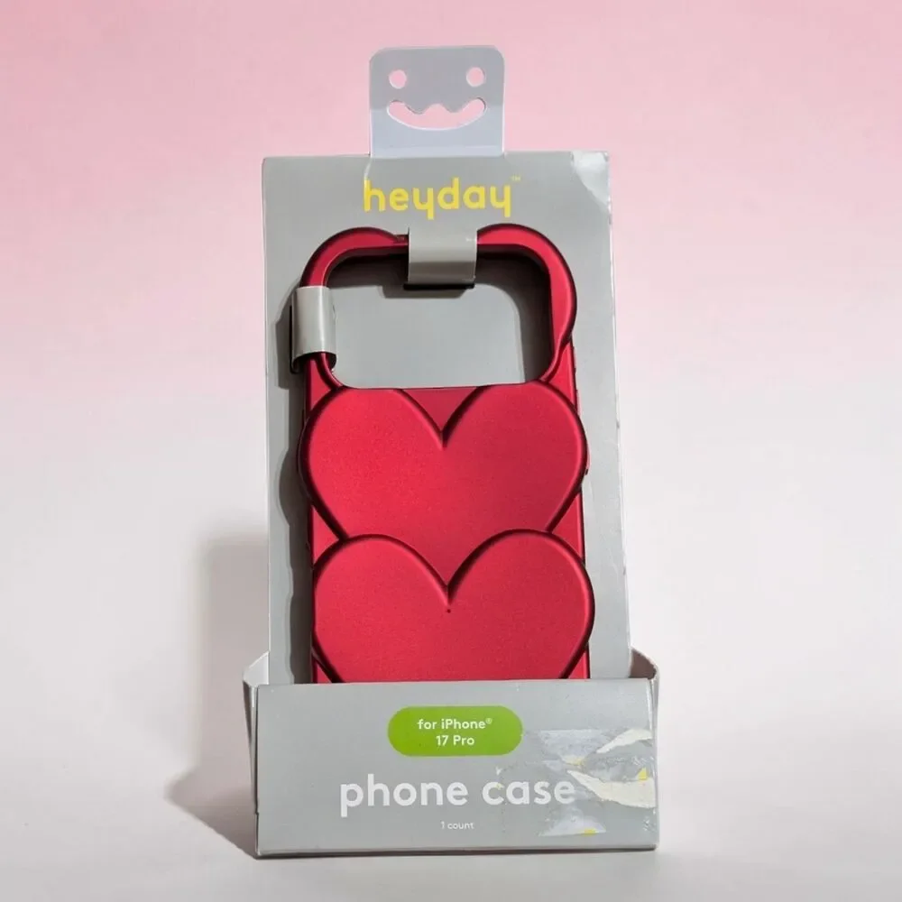 Heyday Red Double Heart Phone Case for iPhone 17 Pro Soft TPU Protective Cover